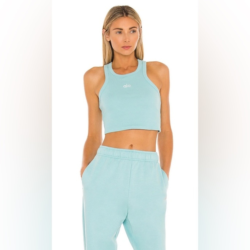 ALO Yoga Aspire Blue Quartz Fitted Crop Tank Top size Small